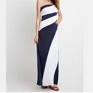 Forever 21 Color Block Maxi Dress in Blue & White